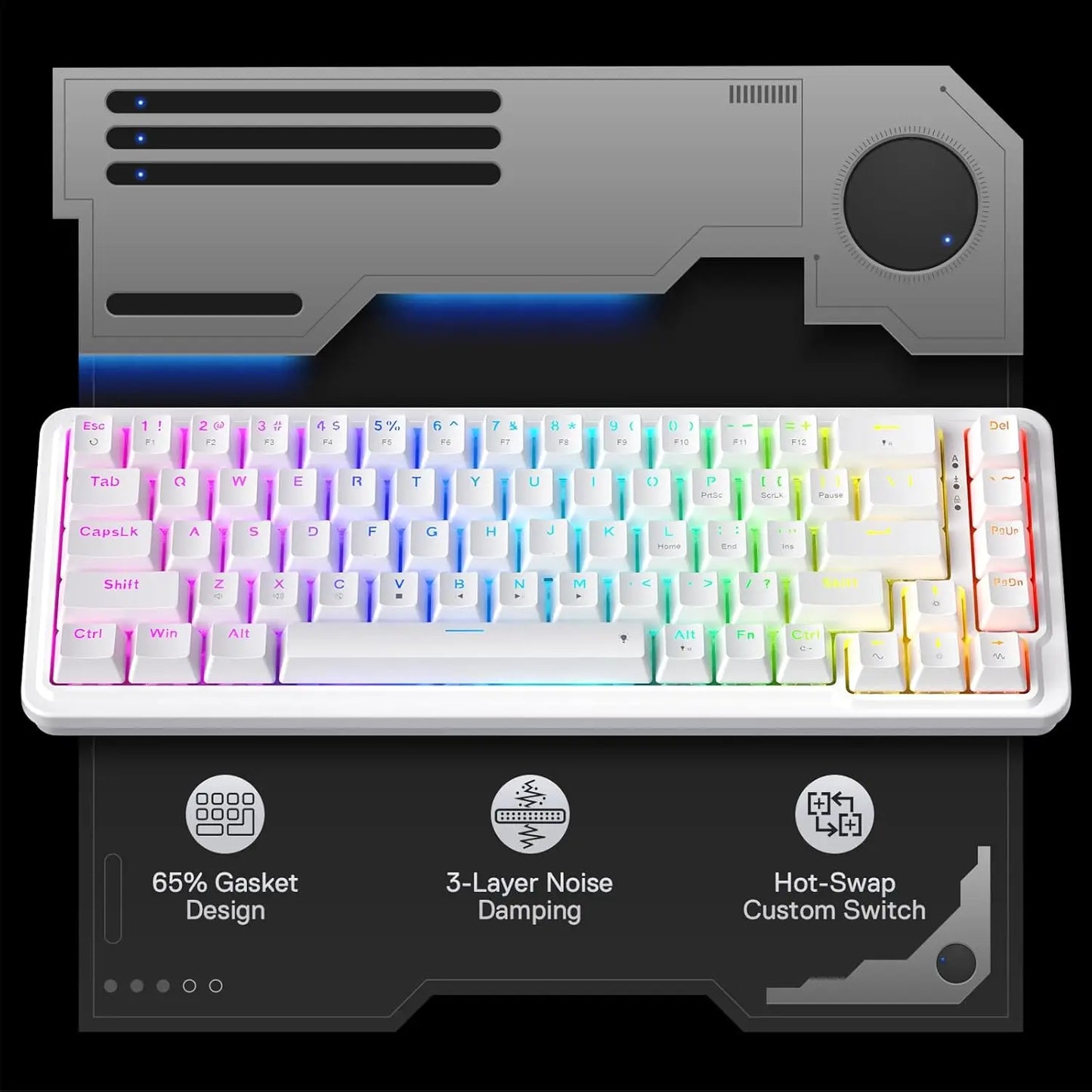 Mechanical 3-Layer Noise Dampening Gaming Keyboard